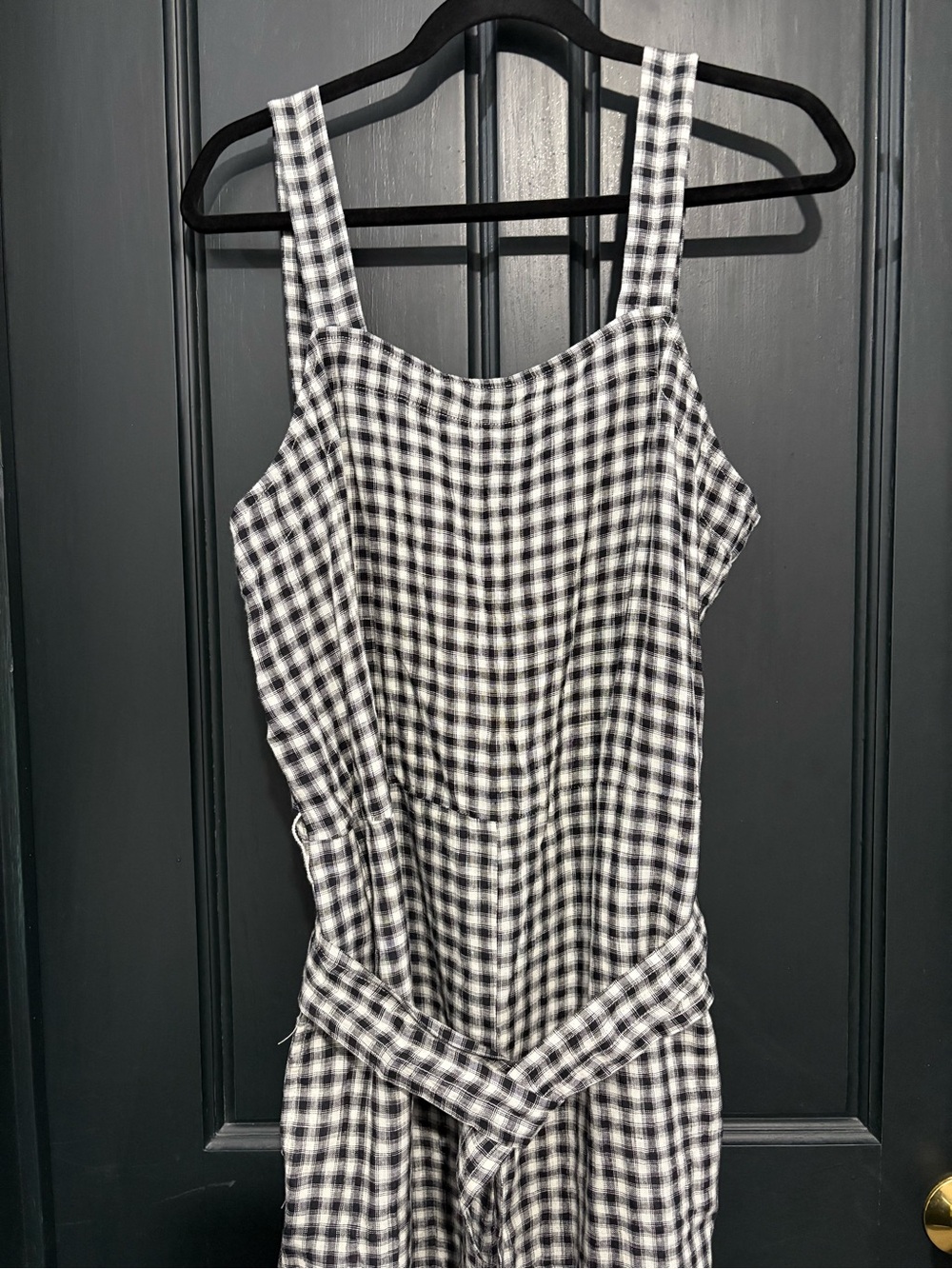 Quince 100% linen B&W Gingham Jumpsuit